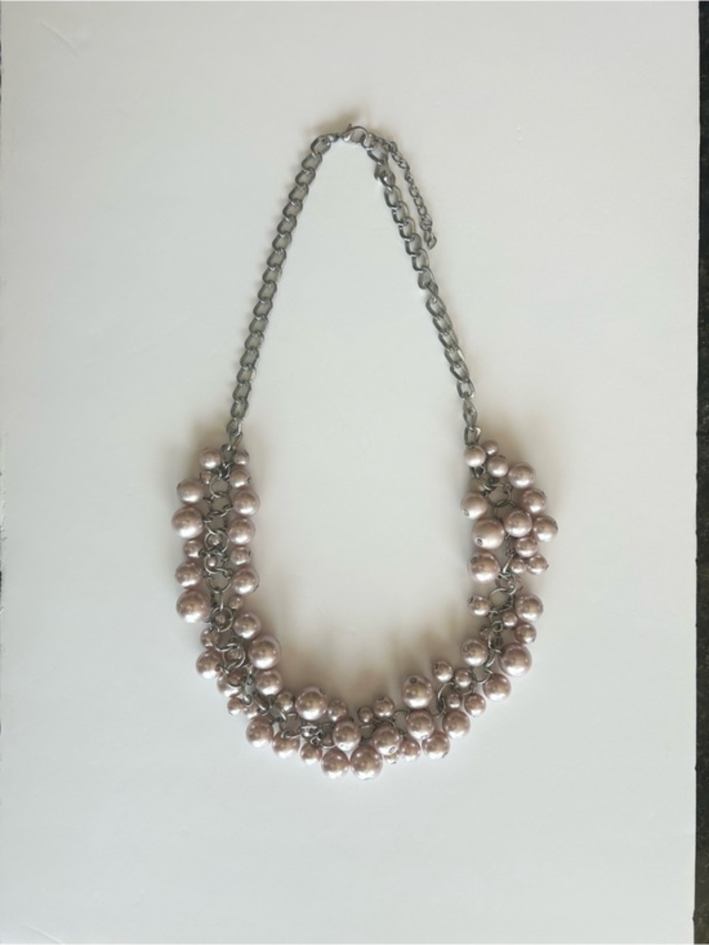 Cluster Cha-Cha Faux Pearl Statement Necklace, Silver-Tone Chain, Blush Pink